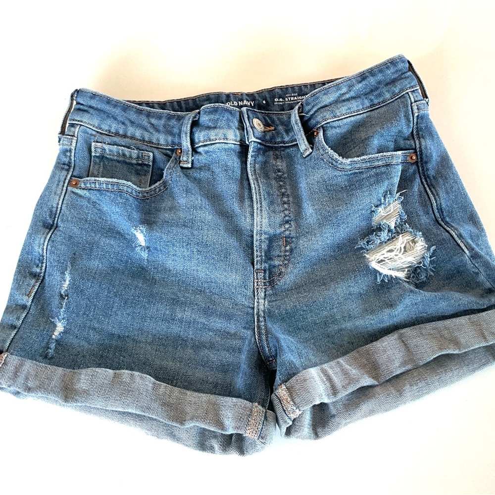 OLD NAVY High-Rise OG Straight Blue Denim Shorts Size 6